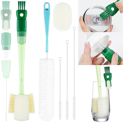 Image of OUTXE 6 Pack Bottle Brush Set, 5-in-1 Water Bottle Cleaner Brush, 14 inch Long Handle Bottle Cleaning Brush, 3 Straw Brush, Removable Nipple Detail Brush for Cup Lid Gap, with Replecement Sponge