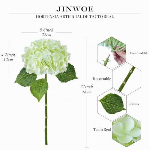 Hortensias reales de seda verde claro artificiales JINWOE de látex 7
