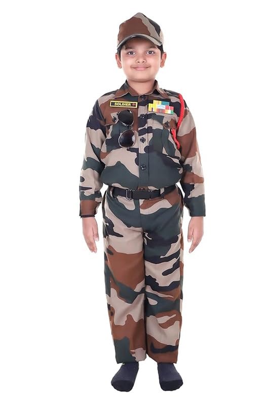 Image of Army Dress for Kids | Indian Military Soldier Fancy Dress Costume | Polyester Fabric | Army Uniform for Boys & Girls | School Fancy Dress, Role Play, Independence Day & Republic Day