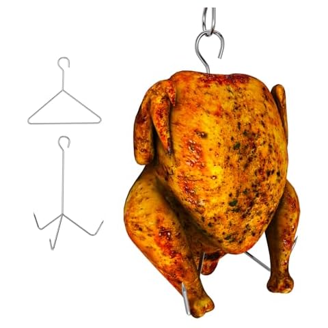 SafBbcue Turkey Deep Fryer Lifting Hook, Turkey Rack and Lifting Hook Kit, Vertical Deep Fry Turkey Hanger with Lifter Hook for Turkey Deep Fry Pot, Turkey Fryer Accessory Kit Turkey Hook for Fryer Cover