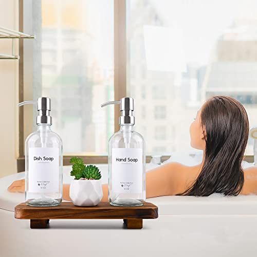 Halomoon Glass Soap Dispenser With Tray 16.9 Oz Hand Soap Dispenser Dish Soap Dispenser With Wooden Riser For Farmhouse Home Kitchen And Bathroom Decor (Transparent Bottle With Silver Pump) #TOP2
