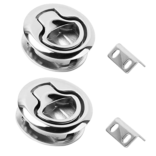 YaeMarine Boat Marine Stainless Steel 2" Flush Pull Hatch Latch Locking Lift Handle Round Deck Hatch-Non Locking (2)