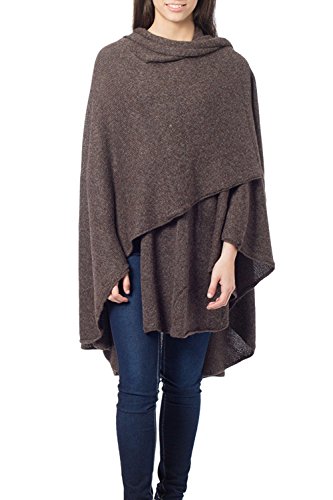 NOVICA Artisan Handmade Alpaca Blend Wrap Ruana Wool Acrylic Clothing Brown Peru Travel Friendly 'Brown Tweed'