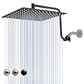 PDPBath 12" Rain Shower Head with Upgrade Adjustable Extension Arm, 304 Stainless Steel High Pressure Rainfall Showerhead, All Metal Large Square Waterfall Fixed Showerhead for Bathroom - Matte Black