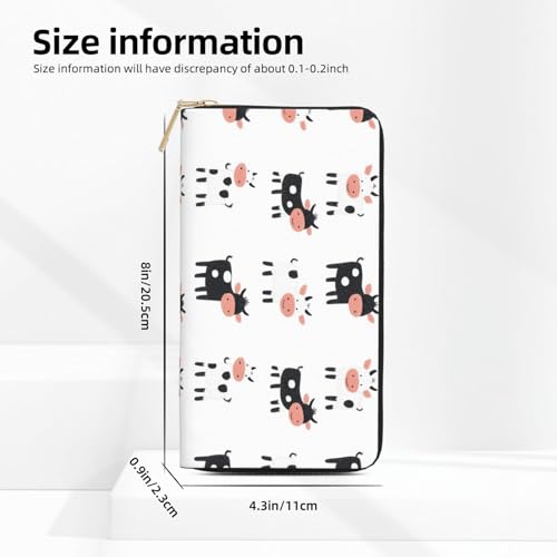 Leather Thin Slim Wallets for Women & Men - Cute Cow Black White Print Card Wallet Holder with Zipper2