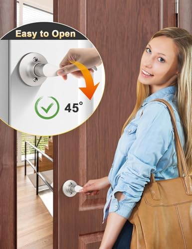 Image of Mengico 4 Set Door Handles Interior,Satin Nickel Door Lever Lock, Interior Dummy Door Handles (Right & Left)