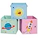 SONGMICS Statole Portaoggetti, Set di 3 Organizzatori per Giochi, Contenitori Pieghevoli con Maniglie, per Camerette Stanza dei Giochi, 30 x 30 x 30 cm, a Tema Spazio, Azzurro, Verde e Rosa RFB001Y03