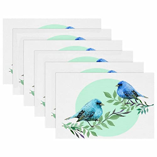 Lot de 6 sets de table oiseaux bleus antidérapants pour table à manger rectangulaire - 6