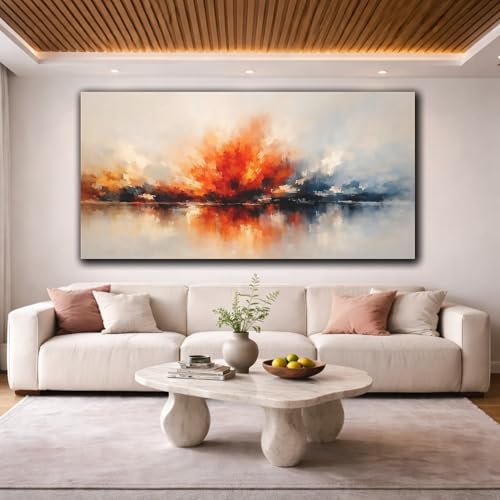 Impression sur toile 50x25cm | Tableau abstrait moderne orange et bleu - 4
