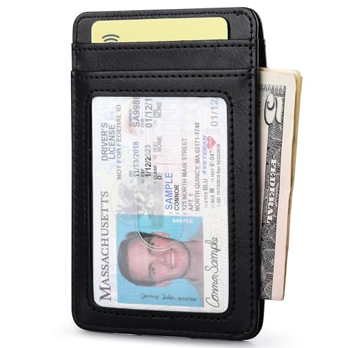 Image of Buffway Mens Slim Wallet, Minimalist Thin Front Pocket Leather Credit Card Holder with RFID Blocking for Work Travel | Minimalist