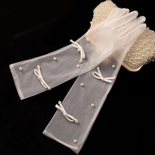 Evening Banquet Lace Gloves Pearls Accessory Short Gloves for Operas Flapper Ladies Theme Prom Costume for Bridal Wear3