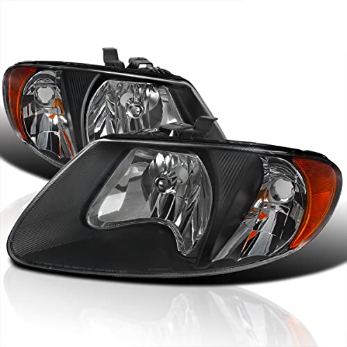 Spec-D Tuning Black Euro Headlights + Amber Reflector Compatible with Dodge Grand Caravan 2001-2007, Chrysler Town & Country, L+R Pair Head Light Lamp Assembly