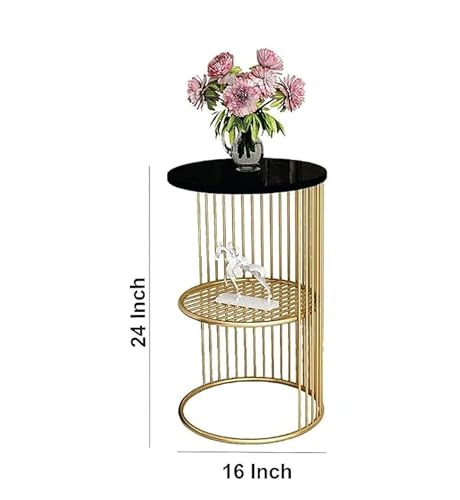 Image of Crown Art Shoppee Coffee Table Metal & Wooden Table with Open Shelving for Storage, Modern Furniture for Living Room & Home Office (Full Golden)