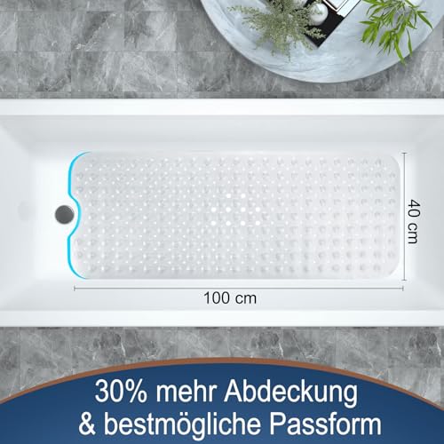 Yimobra Badewannenmatte, Extra Lang Duschmatten für Wanne Anti-Rutsch mit Abflusslöchern, Saugnäpfen, Phthalatfrei, Latexfrei, BPA-frei und Maschinenwaschbar (100 x 40 cm, Transparent)