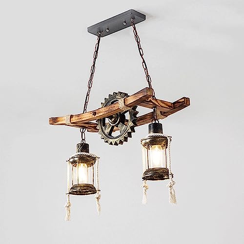 Suspension en bois vintage et métal noir retro luminaire industriel pour salon