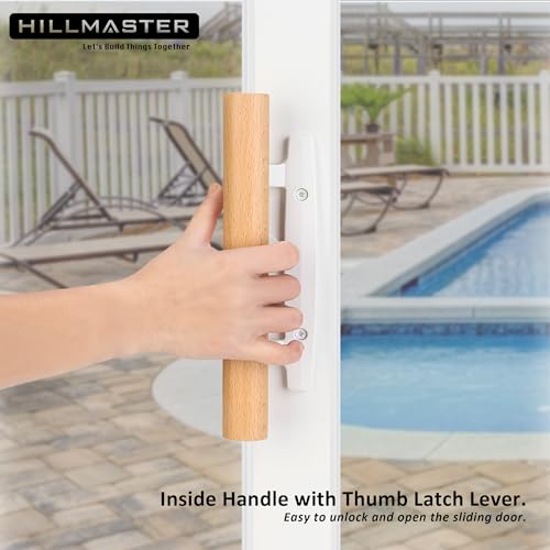 HILLMASTER Patio Sliding Door Handle Set with Mortise Lock 45°,Mortise Style Reversible Design Non-keyed Sliding Patio Glass Door Handles Patio Door Lock,Fits 3-15/16\"Screw Hole Spacing,White Finish