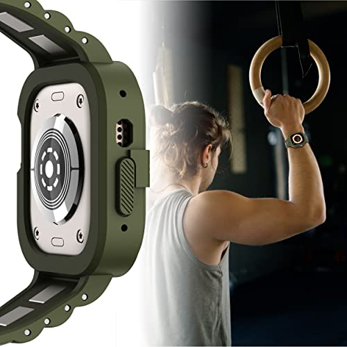 Gelishi Compatible For Apple Watch Ultra Band 49Mm Rugged Protective Case With Tpu Sport Bands, Military Shockproof Bumper Case For Apple Watch 49Mm Men, Army Green #TOP5