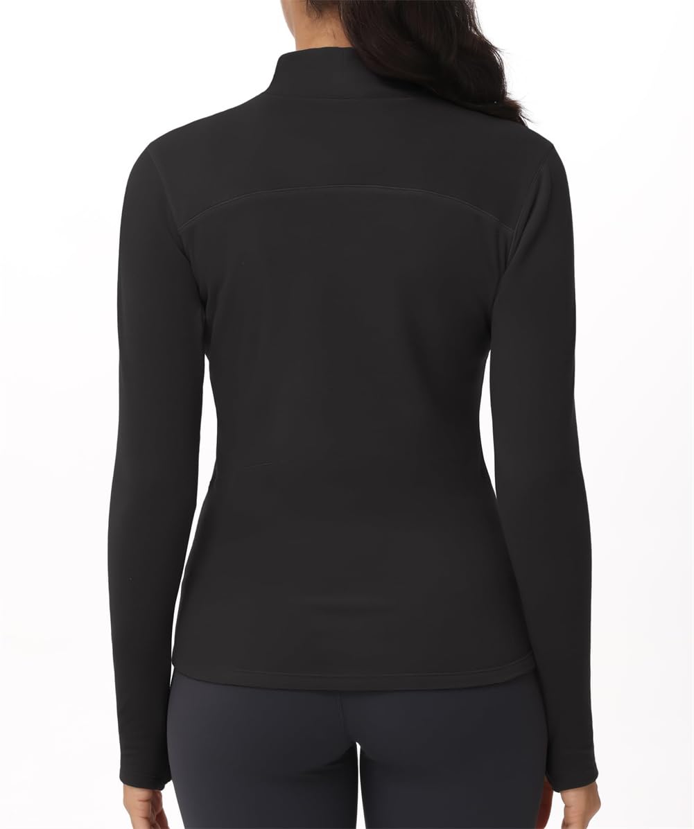 Camicie termiche da donna a maniche lunghe con collo alto, in pile, a maniche lunghe, girocollo