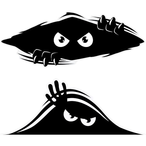 Image of Peeking Monster Funny Car Decal, Bundle - Made in USA (2-Pack) | Bumper Stickers for Cars, Trucks, Golf Carts, Cover Dents & Scratches, White Eyes, Large Vinyl Car Sticker (11 x 4.25 inches)