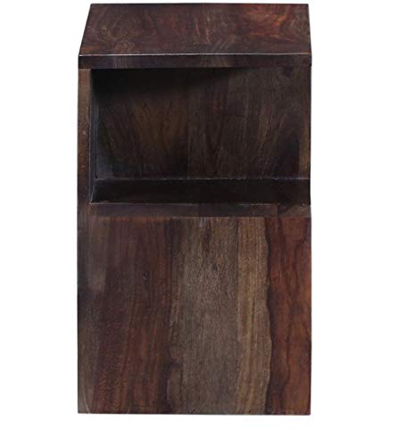 Image of DEMIWALL Solid Sheesham Wood Bedside Table | Wooden Bed Side Tables with Drawer | Nightstand Side Table for Bedroom | Night Stand End Table with 2 Drawers & Shelf Storage for Home | Walnut Finish