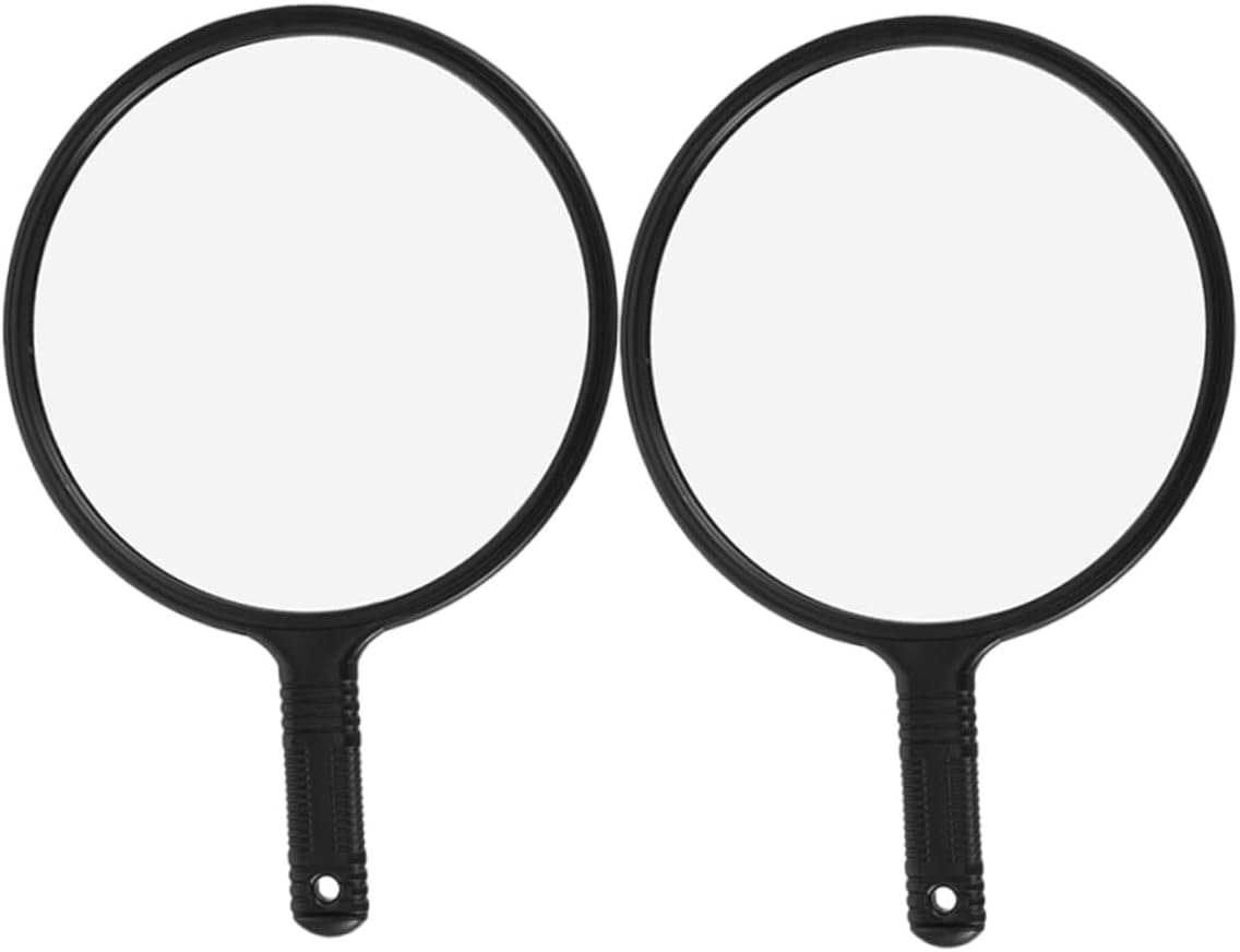 2pcs Large Handheld Makeup Mirror with Handle, Round Vanity Mirror for Hair Cutting and Shaving, Salon Beauty Accessory for Women and Men