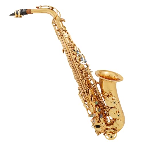Bullfighter Saxophone alto en cuivre laqué doré avec étui rigide, sangle, gants, chiffon de nettoyage, brosse de nettoyage, embouchure de rechange S-10 (doré)