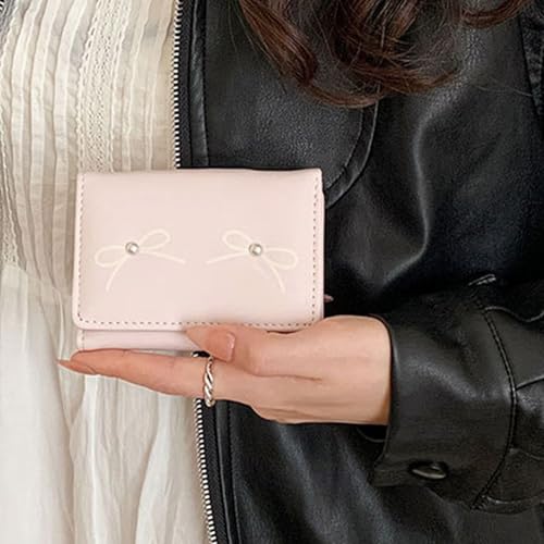 Fashionable Girls Bows Wallet Aesthetic Small Card Holder PU Leather Coin Purse Cash Pocket with Clear Window for Women4