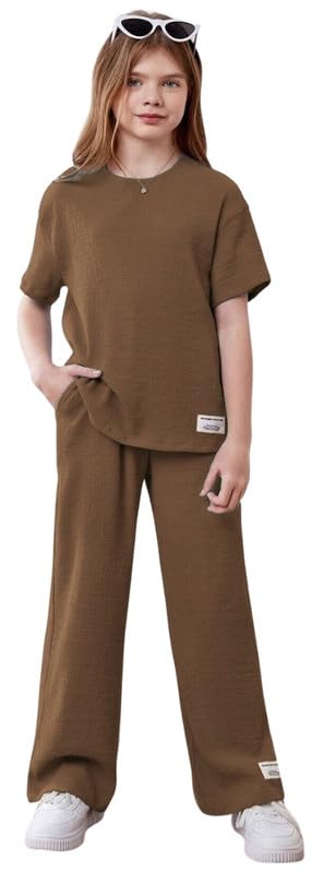 kids clothes for girls of Two-Piece Set, Short Sleeve Top with Wide Leg Pants, Cotton Textured Fabric, Casual Fashion western dress for girls