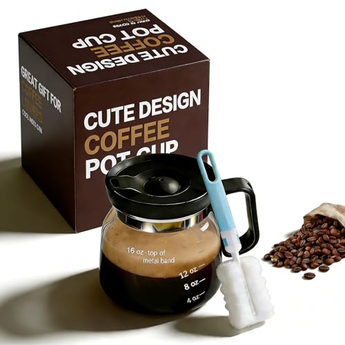 Julyxi 16 Oz Glass Coffee Pot Mug, Spill Proof Heatproof Lid, Novelty Travel Office Cup, Ideal Gift for Coffee Lovers & Dad (1Pcs)