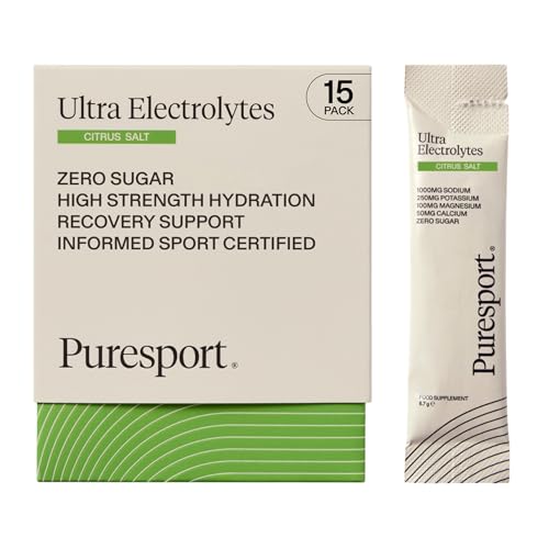 Puresport Ultra Electrolytes Hydration Citrus Salt (15 Pack) | High Performance Sugar Free Electrolytes Powder | 1000mg Sodium | Electrolyte Sachets to Optimise Hydration/Support Muscle Function