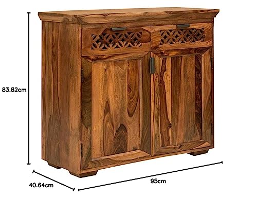 Image of DRIFTINGWOOD Solid Sheesham Wood Sideboard Tv Cabinet for Living Room | Free Standing Movable Tv Unit Side Board Table with 2 Drawer & 2 Door Cabinet Storage Furniture for Home | Teak Finish