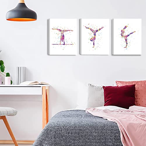 Image of CHDITB Gymnastics Decor for Girls Bedroom, Abstract Exercise Dance Gymnast Art Prints,Set of 3(8 inch x10 inch) Gymnast Ballet Poster Gymnastics Canvas Wall Art for Training Room Gym Girl Yoga Room Decor