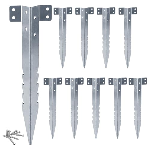 LOLYSIC Lot de 10 supports de traverses de chemin de fer, piquets en métal robuste de 41,5 cm, pointes dentelées en acier galvanisé pour bordure de jardin,...