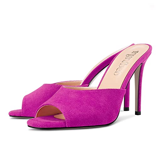 Image of TNYNFBEB Women Stiletto High Heel Peep Open Toe Sandals Slingback Slip-on Wedding Office Cute Basic Classic 3.9 Inches Heels