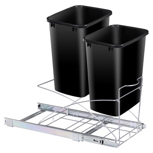 Caneca deslizable doble para basura de 35 cuartos negra miniatura 2
