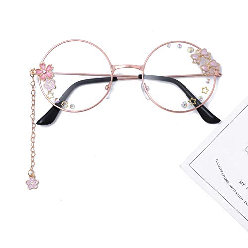 SIMUER Lunettes de Soleil Rondes Pendentif Sakura Mignon Lady Girl Lunettes de Soleil