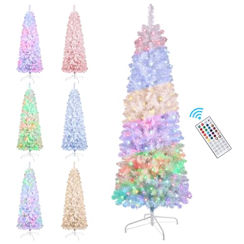 SHareconn 6ft Prelit Artificial Hinged Slim Pencil Christmas Tree
