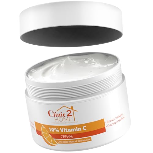 Clinic2Home Crema de Vitamina C - Potente Crema Facial con Vitamina C al 10% para Manchas Oscuras, Arrugas y Líneas Finas - Anti-Envejecimiento, Estimulante de Colágeno e Iluminadora, Hidratante con