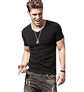ZUEVI Men's Workout T Shirts Slim Fit Athletic Bodybuilding T-Shirts Muscle Short Sleeve V Neck Tees