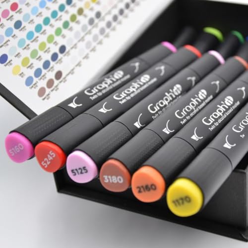 Markers à alcool rechargeables Graph'it à double pointe fine et biseautée Set Classic - 5