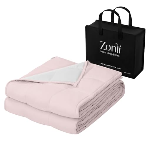 Image of ZonLi Weighted Blanket for Adults(60 inchx80 inch,20lbs, Pink /Light Grey) Queen Size High Breathability Cooling Heavy Blanket, Soft Material with Premium Glass Beads,All-Season.