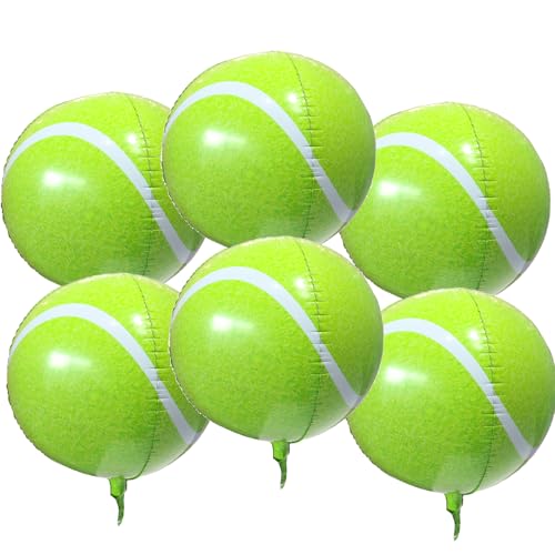 6 Pack 4D Tennis Balloons - Premium Aluminum Foil Sports Decor for Tennis Theme Party, Kids Birthday & Championship Celebrations