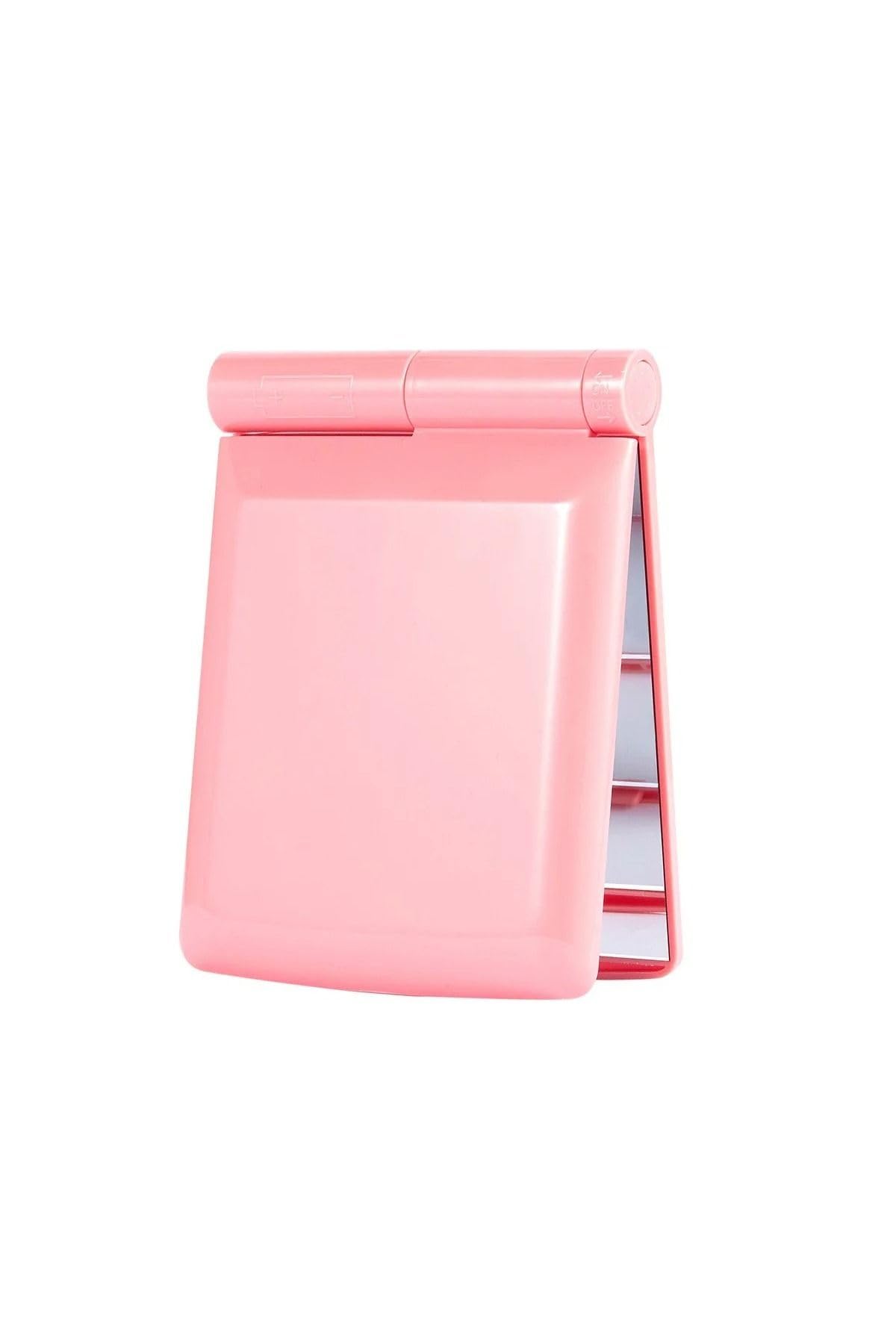 Katlanır Mini Işıklı Makyaj Aynası Cep Çanta Aynası 8 LED Pilli(23A 12V Pil Dahildir) Pembe Pembe 10 x 10