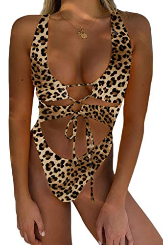 CHYRII Women's Sexy Cutout Lace Up Backless High Cut One Piece Swimsuit Monokini