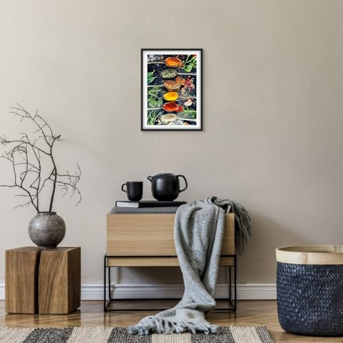 Affiche Épices et Herbes Cuisine Poster Noir 30x40cm Déco