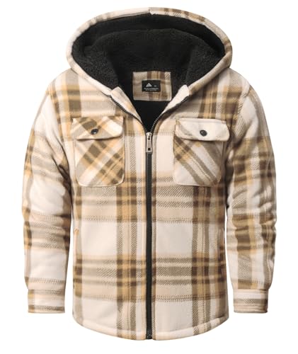 Image of V VALANCH Boys Flannel Jacket Hooded Fleece Lined Zip-up Hoodies Plaid Coat for Kids