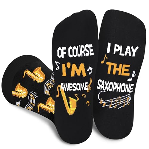 Calcetines Divertidos de Saxofón para Hombre, Calcetines Musicales Coloridos con Diseño de Saxo, Regalo Original para Papá, Novio o Músico, Funny Socks Hombre para Navidad, San Valentín y Cumpleaños