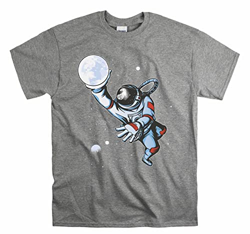 T-shirt unisexe gris avec imprimé astronaute et basketball Moon en taille S