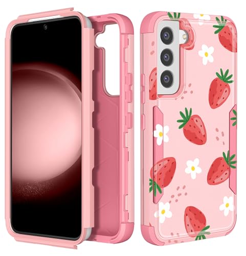Plakill for Samsung Galaxy S22 Case - Women Cute Girls Phone Cover Cool Aesthetic Unique Design Teen Kawaii Strawberry Heavy Duty Protective Hard Shockproof Military Grade Funda for Galaxy S22
