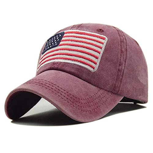 Image of IZUS Women USA-Flag Baseball-Cap American Patriotic Baseball Hats Men's Distressed-Cotton Dad-Hat for Adult Teens